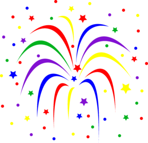 Image of exploding firework in the six colors of the pride flag